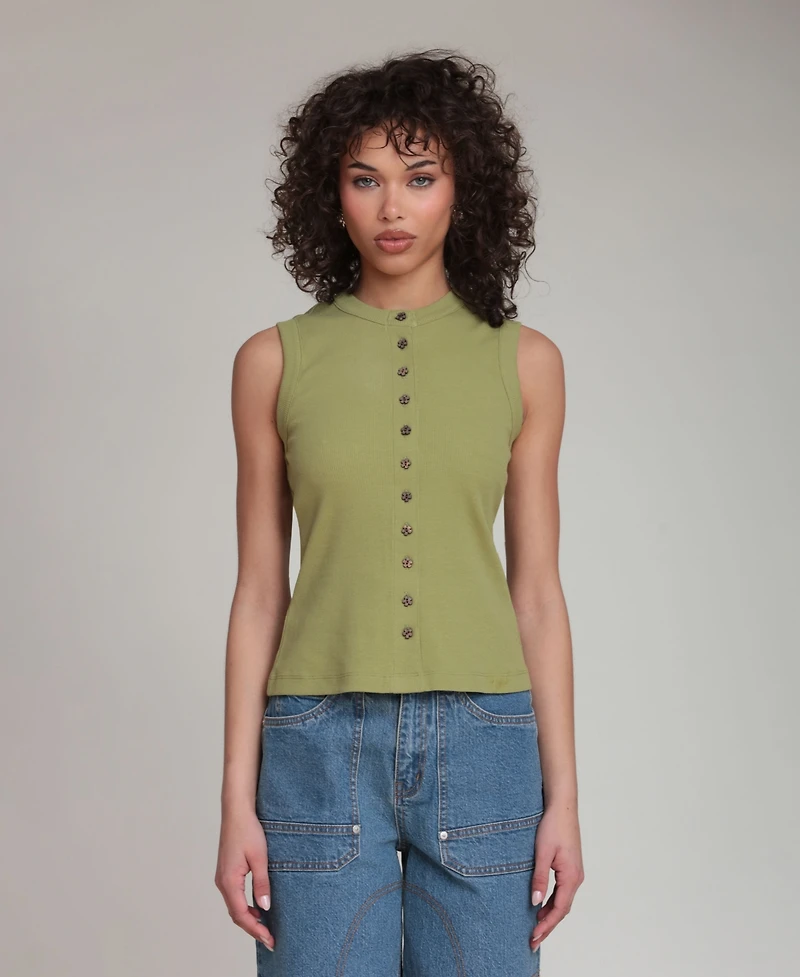 Avec Les Filles Women's Button-Front Tank Top
