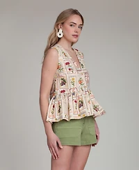 Avec Les Filles Women's Botanical-Print V-Neck Peplum Top