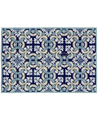 Liora Manne' Ravella 2253 Floral Tile Blue 2' x 3' Indoor/Outdoor Area Rug