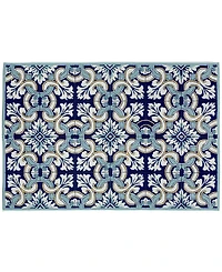 Liora Manne' Ravella 2253 Floral Tile Blue 2' x 3' Indoor/Outdoor Area Rug