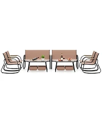 Costway 8 Pieces Patio Furniture Set with 4 Rocking Bistro Chairs 2-Tier Coffee Table