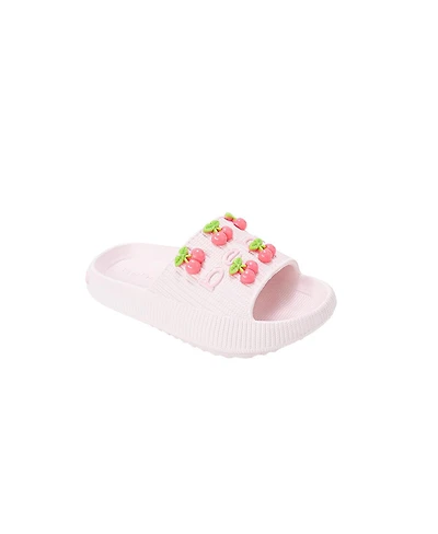 Bebe Little Girls Eva Slide - Lightweight Comfy Sandals with Cherry Charms