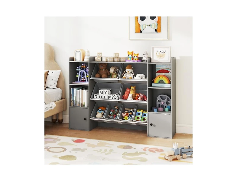 Slickblue Kids Bookshelf and Toy Storage with Open Shelves Bins