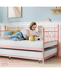 Gaomon Daybed with Trundle Metal Twin Daybed Frame Headboard Platform Sofa Bed Metal Slats Bedroom Living Room Guest