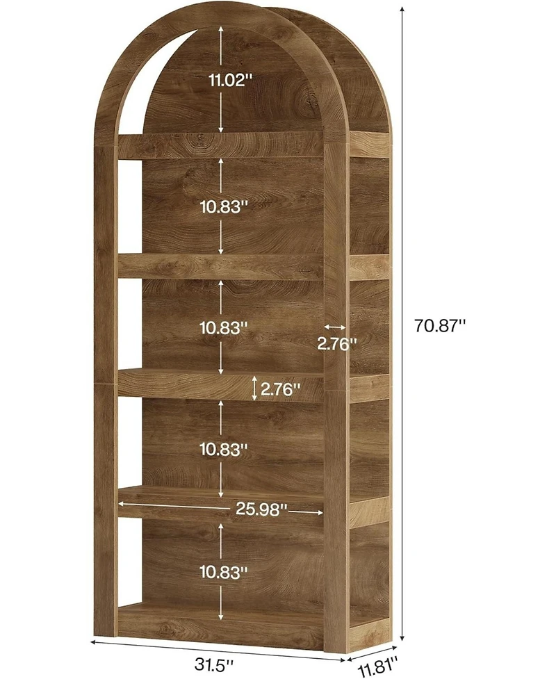 Tribesigns 5-Tier Arched Bookshelf, 71" Tall