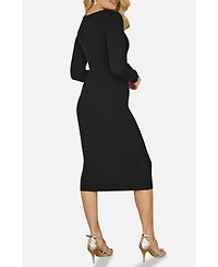 Yumi Women's Ribbed Zip-Neckline Fitted Midi Dress