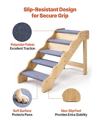 Cozito 5-Step Wooden Pet Stairs with Non-Slip Surface, 150 lb Capacity for Beds and Sofas