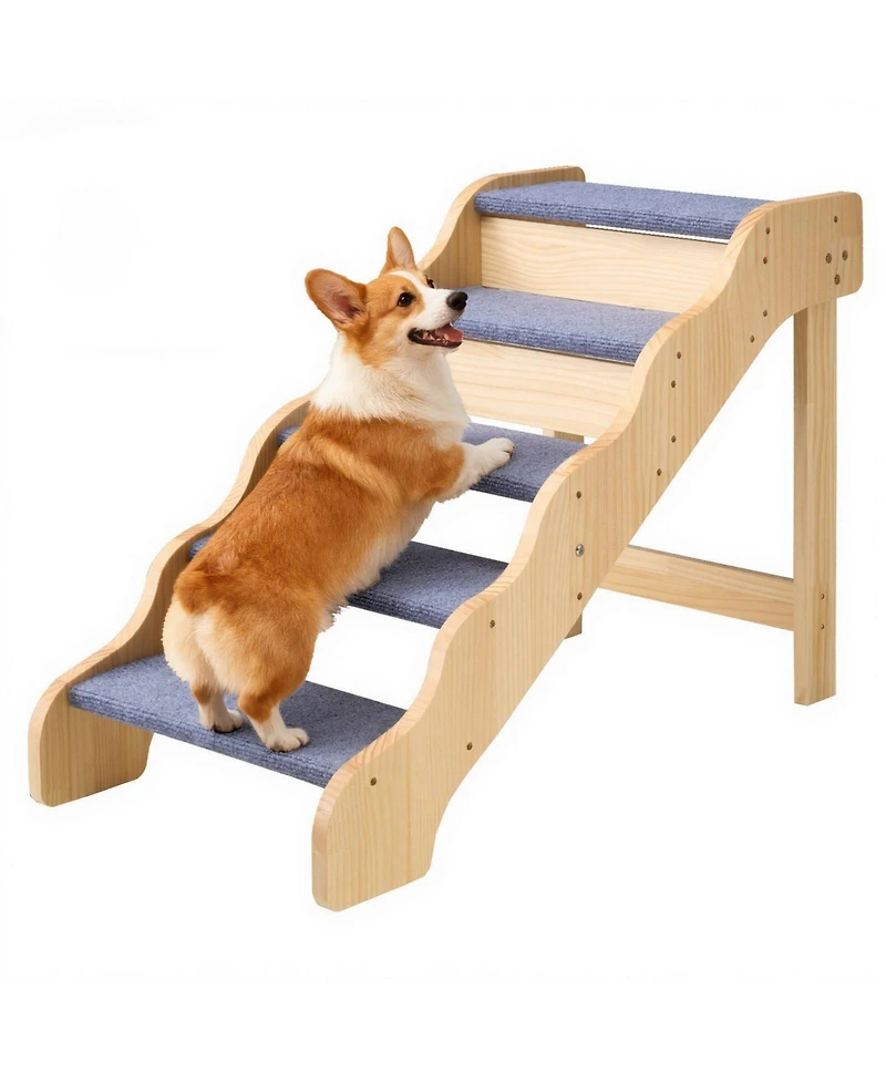 Cozito 5-Step Wooden Pet Stairs with Non-Slip Surface, 150 lb Capacity for Beds and Sofas