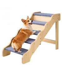 Cozito 5-Step Wooden Pet Stairs with Non-Slip Surface, 150 lb Capacity for Beds and Sofas