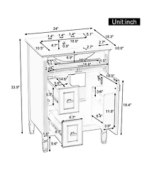 Sillysis Bathroom Vanity with Sink, Freestanding Solid Wood & Mdf Cabinet, Flip Drawer & Adjustable Shelf for Storage