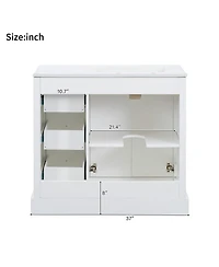 Sillysis 36" Transitional Bathroom Vanity with Ceramic Sink, Solid Wood & Mdf, 2 Soft-Close Doors, 3 Drawers, Adjustable Shelf for Storage