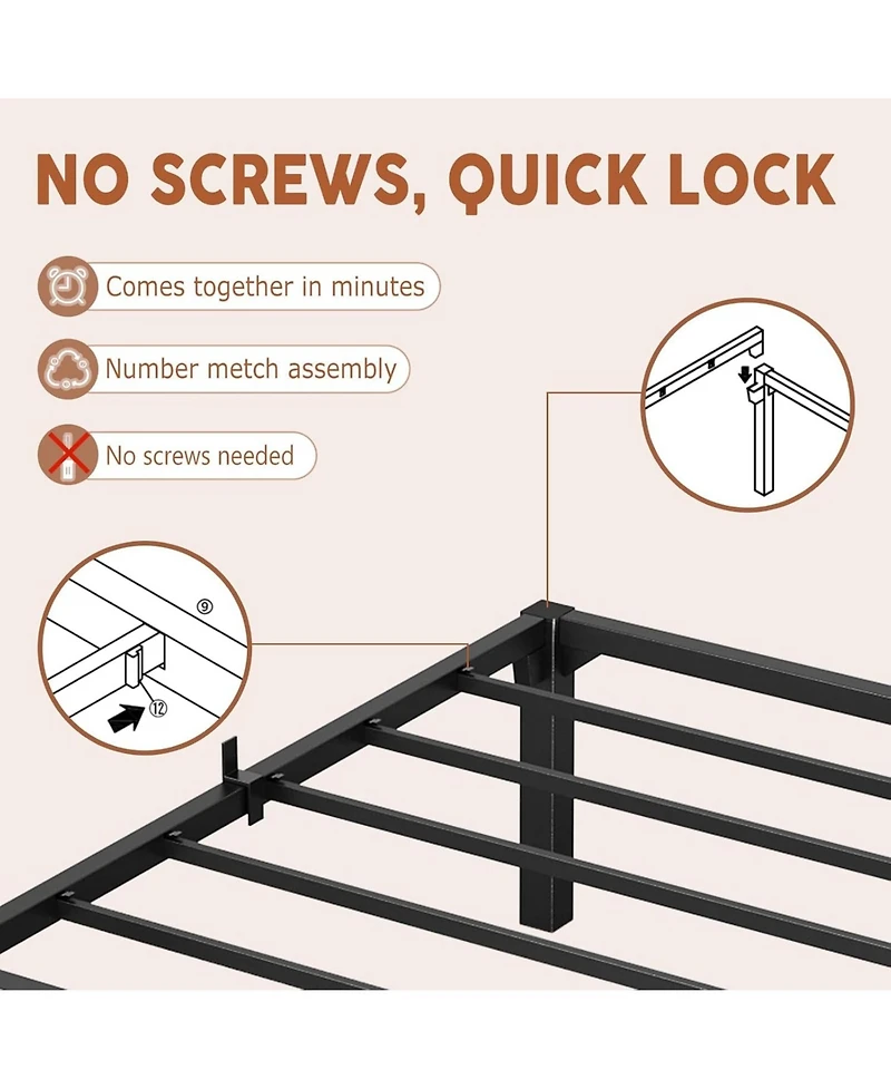 gaomon 16 Inch Full Bed Frame Heavy Duty Metal Platform Iron Slat Support No Box Spring No Screws Supports 800 Lbs