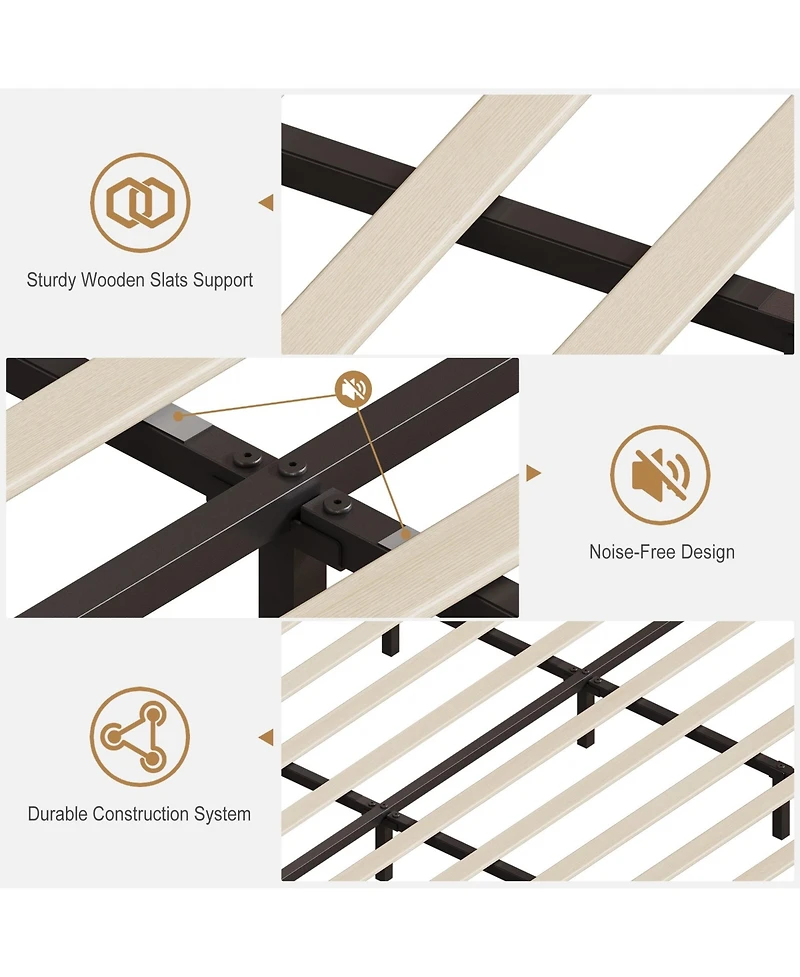 gaomon Bed Frame Button Tufted Upholstered Headboard Platform Charging Station Bookcase Light Noise-free Stable No Box Spring