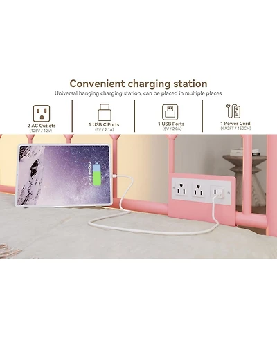 gaomon Metal Daybed with Trundle Sofa Bed Frame Charging Station Led Lights for Living Room Guest Room Apartment