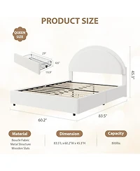 gaomon Queen Bed Frame Storage Drawers Upholstered Boucle Platform Round Headboard Heavy Duty Noise-Free No Box Spring