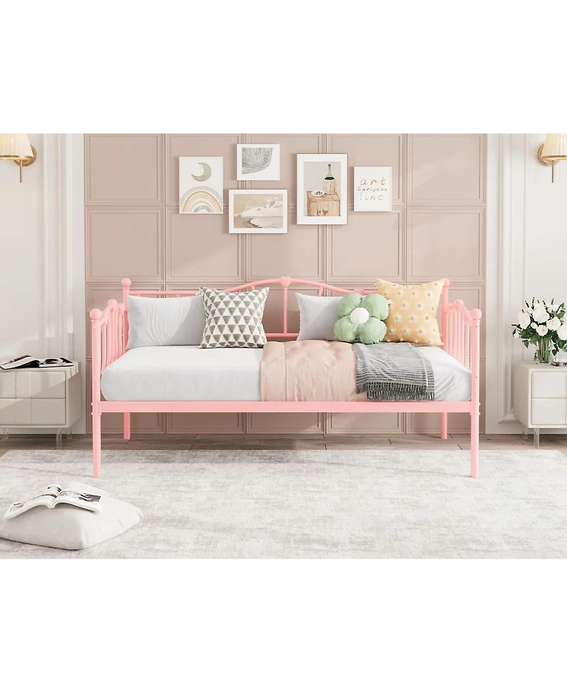 gaomon Twin Daybed Frame- Metal Platform Sofa Bed with Headboard- 12Inch Storage- No Box Spring Needed- Heavy Duty Steel Slats
