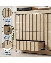 gaomon Fluted 8 Drawer Dresser, Modern Handleless Wooden Chest of Drawers with Deep Storage Closet Organizer for Living Room Hallway