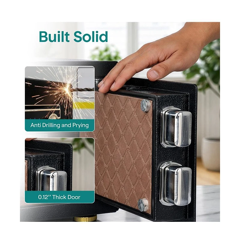 SereneLife Biometric Fingerprint Safe with Keypad & Backup Keys – Quick Access Digital Home & Office Security Box, Solid Metal Build