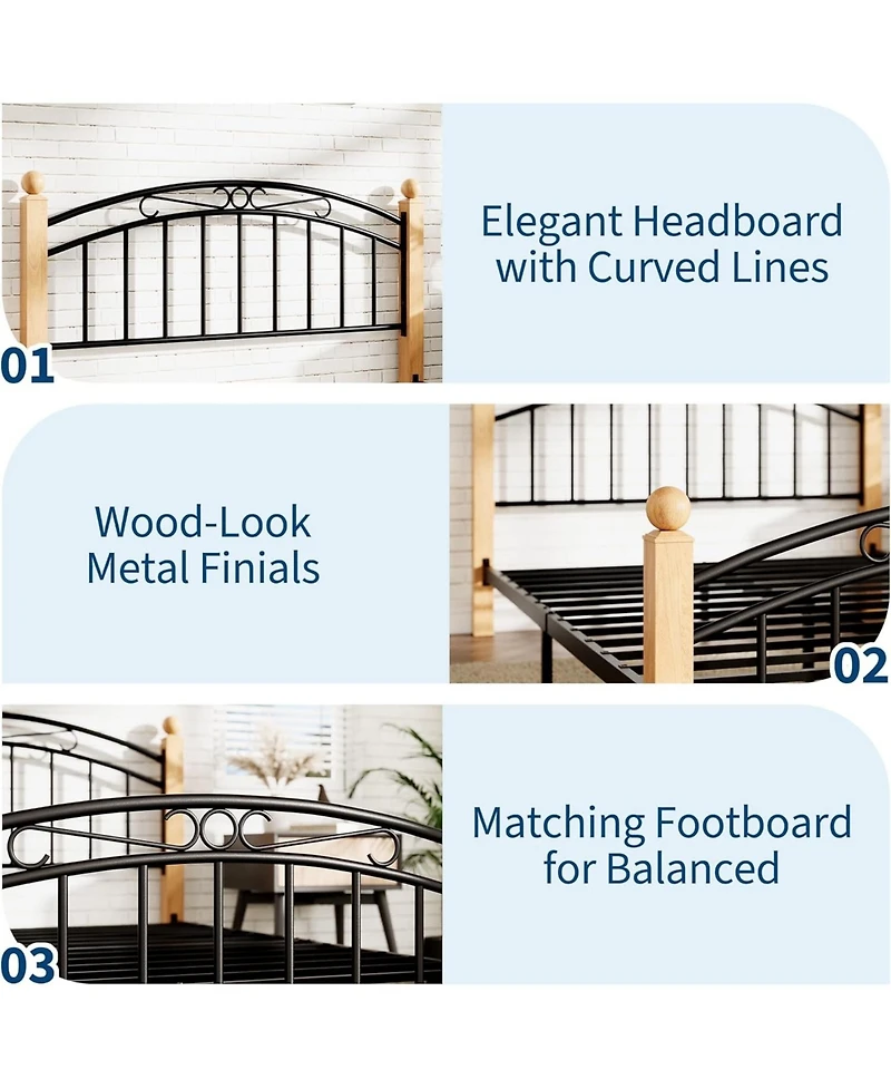 gaomon Bed Frame with Headboard, Platform Bed Frame Wooden Slat Support, No Box Spring Needed, Noise Free Sleep, Underbed Storage Space