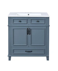 Sillysis 30'' Solid Wood Bathroom Vanity with Ceramic Sink, Soft Close Drawer & Ample Storage, Retro Modern Cabinet for Easy Assembly