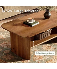 Tribesigns 47.24" Solid Wood Coffee Table for Living Room, 2-Tier Farmhouse Rectangle Coffee Table, for Home, Apartment, Office