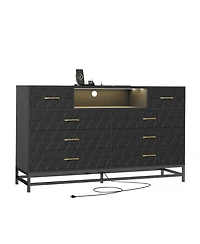 gaomon 8-Drawer Dresser with Led Lights & Charging Station, Modern Accent Chest for Bedroom Living Room Apartment Storage