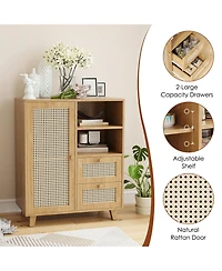 Rainsken Rattan Buffet Cabinet, Kitchen Sideboard with 2 Drawers for Living Room, Dining Room