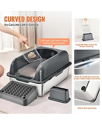 Cozito Xl Stainless Steel Cat Litter Box with Scoop and High Sides