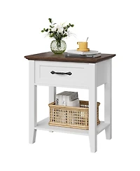 gaomon Wood Bedside Table With 1 Drawer and Open Storage Shelf, Industrial Side Table