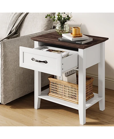 gaomon Wood Bedside Table With 1 Drawer and Open Storage Shelf, Industrial Side Table