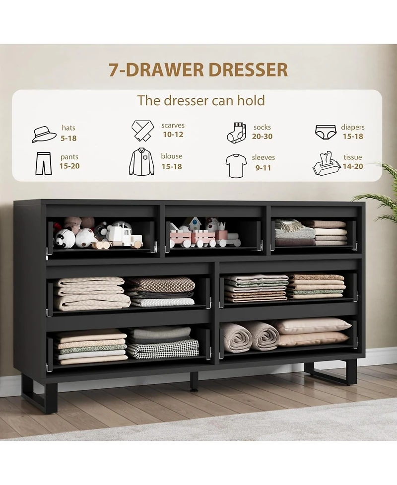 gaomon Wide Farmhouse Tv Stand with 7 Drawers, Functional Wooden Storage for Living Room & Bedroom