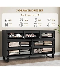 gaomon Wide Farmhouse Tv Stand with 7 Drawers, Functional Wooden Storage for Living Room & Bedroom