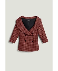Nocturne Women's Checked Portrait Collar Double-Breasted Jacket