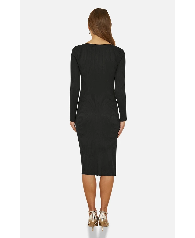 Yumi Women's Bedazzled Neck Fitted Midi Knitted Dress