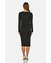 Yumi Women's Bedazzled Neck Fitted Midi Knitted Dress