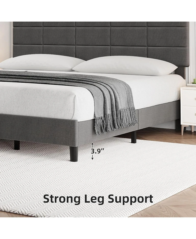Gaomon King Size Upholstered Bed Frame with Linen Headboard, 12-Panel Padded Design, Wood Slats Support, No Noise, Modern Low Profile for Bedroom