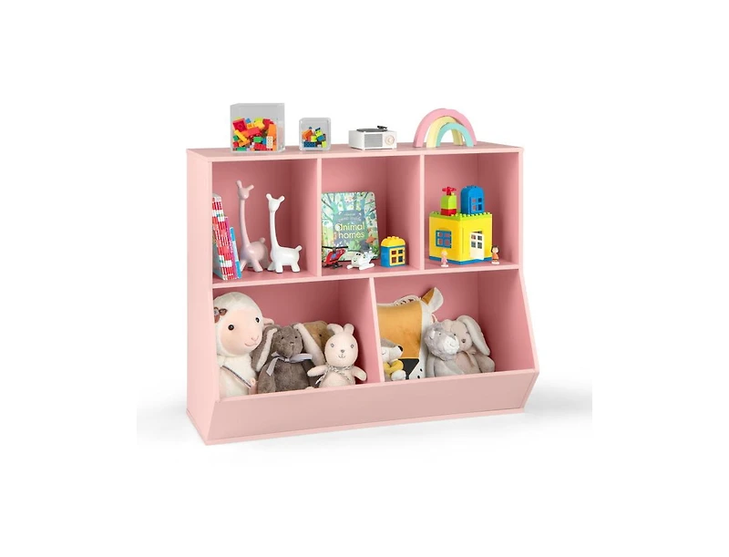 Slickblue Kids 5-Cube Wooden Toy Organizer with Safety Anti-Tipping