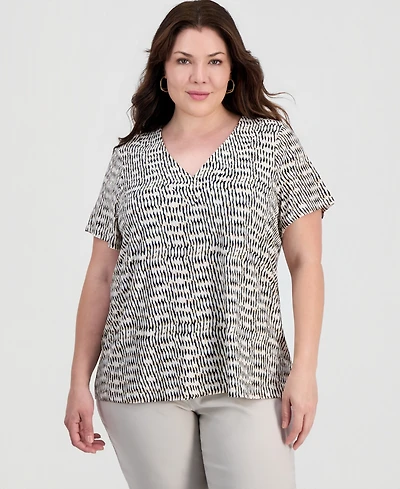 Jm Collection Plus Isabella Dot V-Neck Flutter-Sleeve Top, Macy's Exclusive