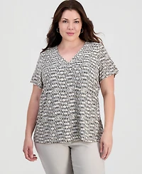 Jm Collection Plus Isabella Dot V-Neck Flutter-Sleeve Top, Macy's Exclusive