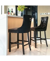 Set of 2 Velvet Counter Height Stools, 26.3" Button Tufted Upholstered Kitchen Island Chairs with Back -The Pop Home