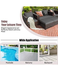 5PCS Patio Rattan Furniture Set Loveseat Sofa Ottoman Cushioned