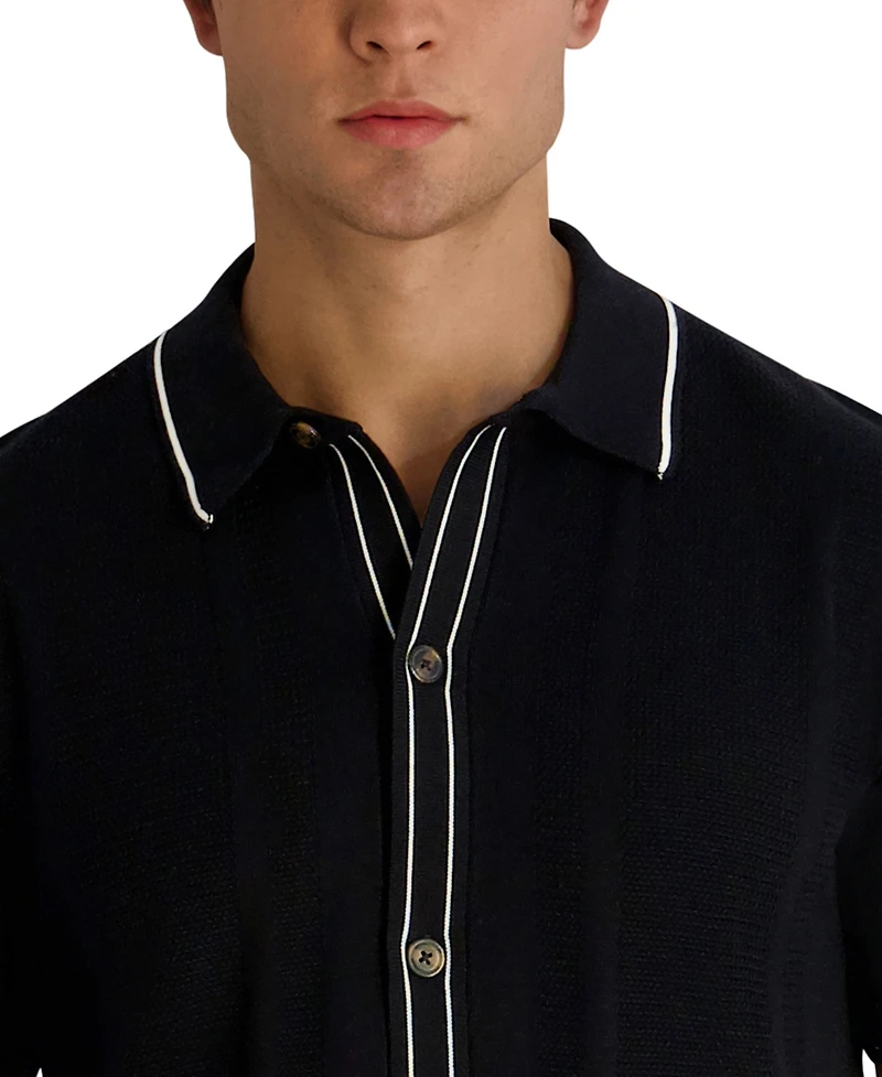 Karl Lagerfeld Paris Men's Short-Sleeve Regular-Fit Woven Sweater