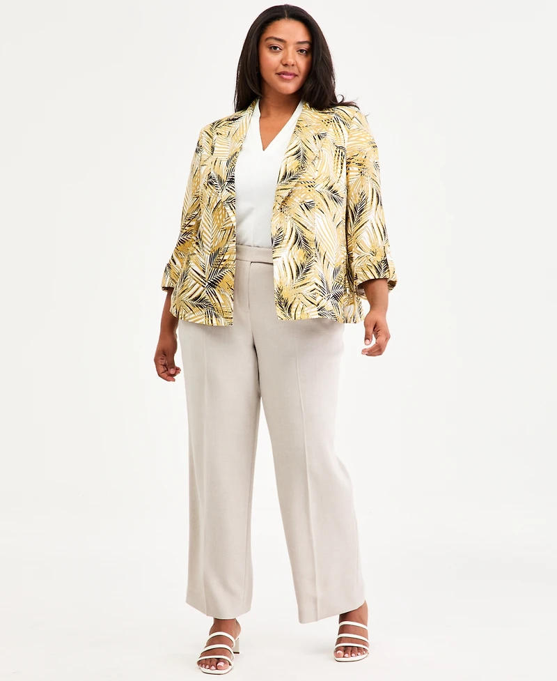 Kasper Plus Notch-Collar Cuff-Sleeve Open-Front Jacket