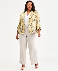 Kasper Plus Notch-Collar Cuff-Sleeve Open-Front Jacket