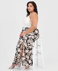 Planet Heart Trendy Plus Lace-Bodice Printed-Skirt Maxi Dress