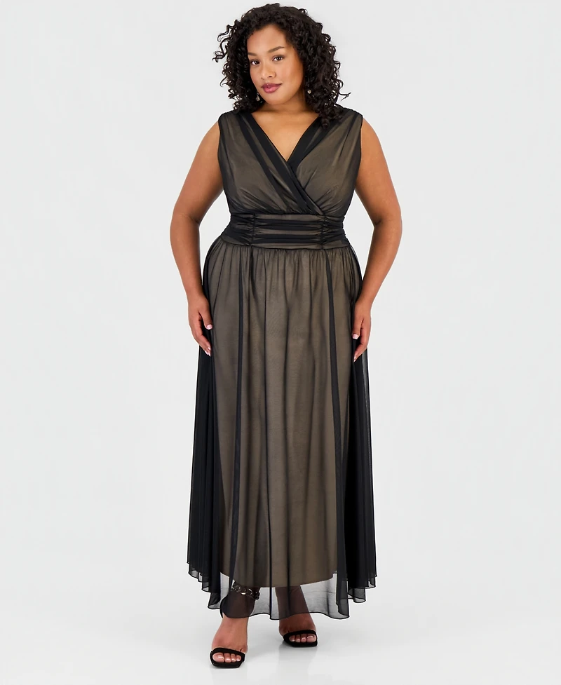 Connected Plus Matte Chiffon Sleeveless V-Neck Dress