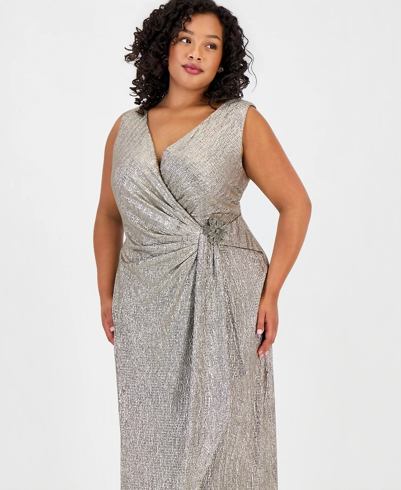 Connected Plus Sleeveless Surplice Flower-Detail Dress