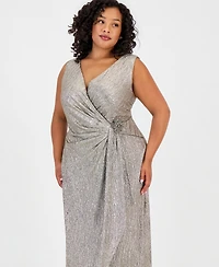 Connected Plus Sleeveless Surplice Flower-Detail Dress