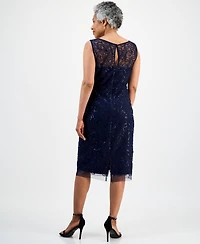 Connected Petite Sequin Rosette Mesh Sleeveless Sheath Dress