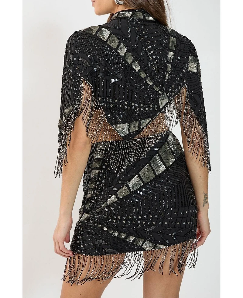 Nasty Gal Women's Panelled Tassel Sequin Mini Skirt